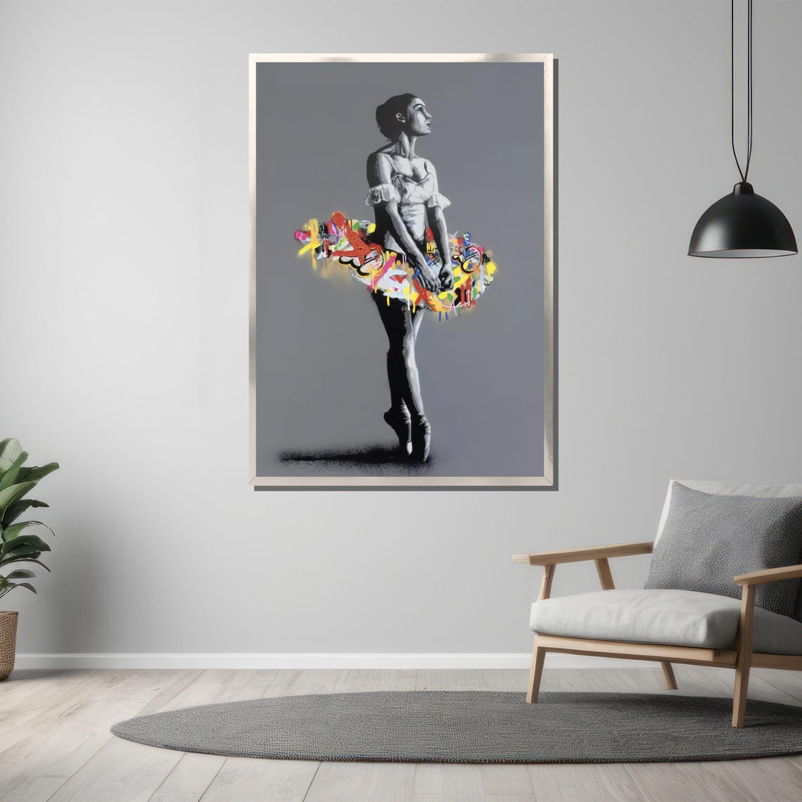 Monochrome Graffiti Ballerina Dancer With Paint Splash Tutu Poster - Image 3