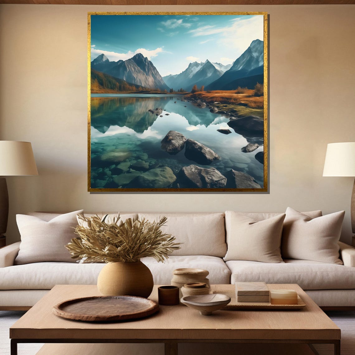 Alpine Lake Mirror Reflection Snowy Mountain Landscape Poster - Image 5