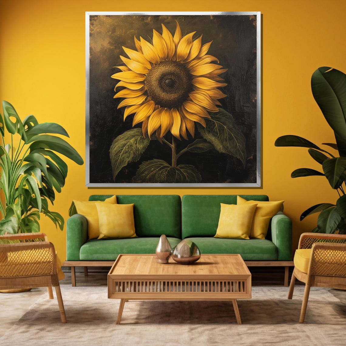 Single Sunflower On Dark Moody Black Background Floral Poster - Image 3