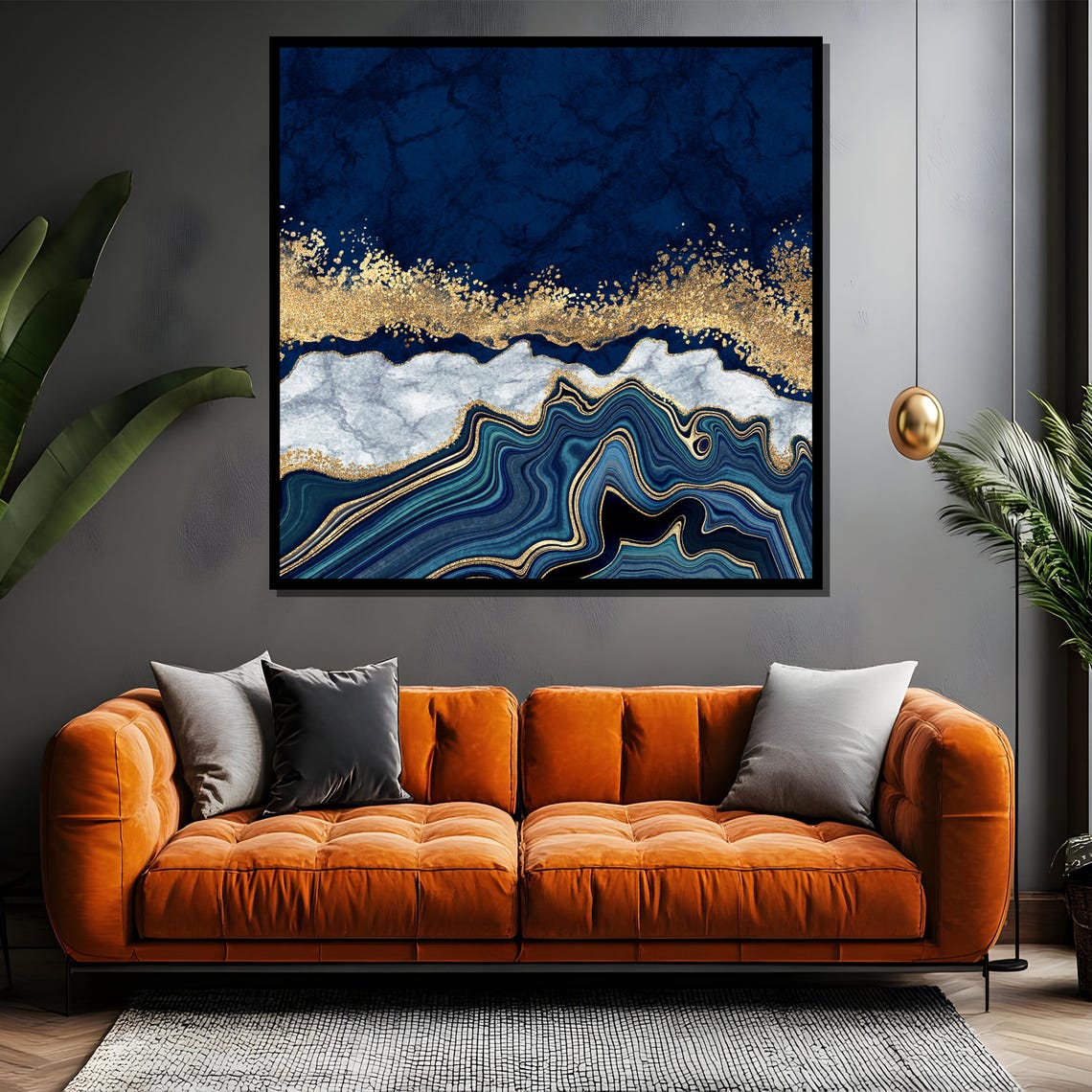 Navy Blue Gold Geode Agate Bands Luxury Abstract Marble Poster - Image 5