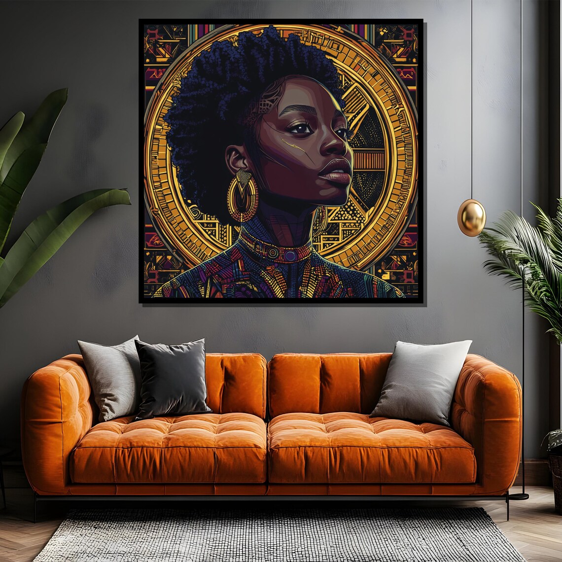 Afrocentric Queen Portrait With Golden Halo Black And Gold Art Poster - Image 4