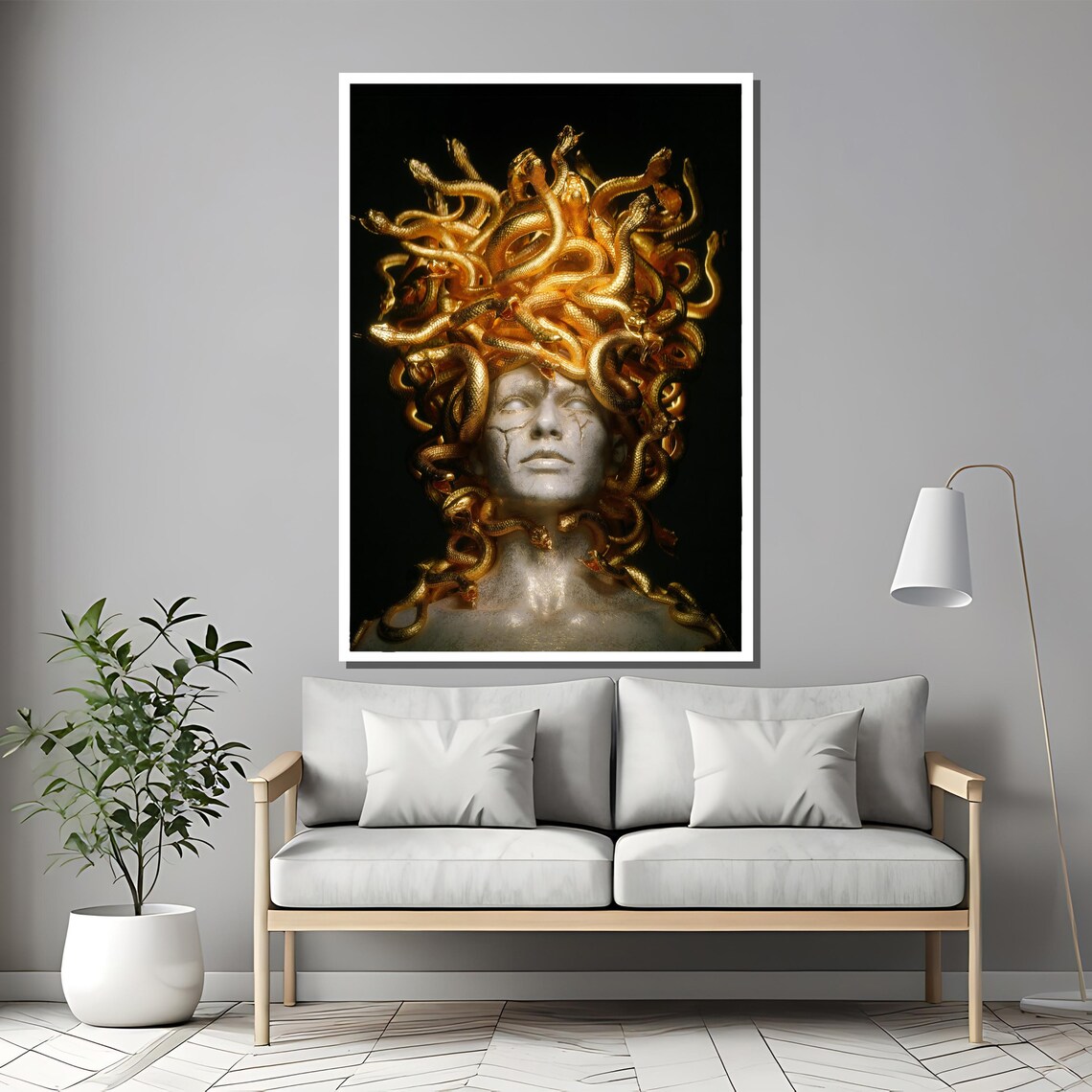 Golden Medusa Mythology Sculpture With Gold Serpent Hair Poster - Image 2