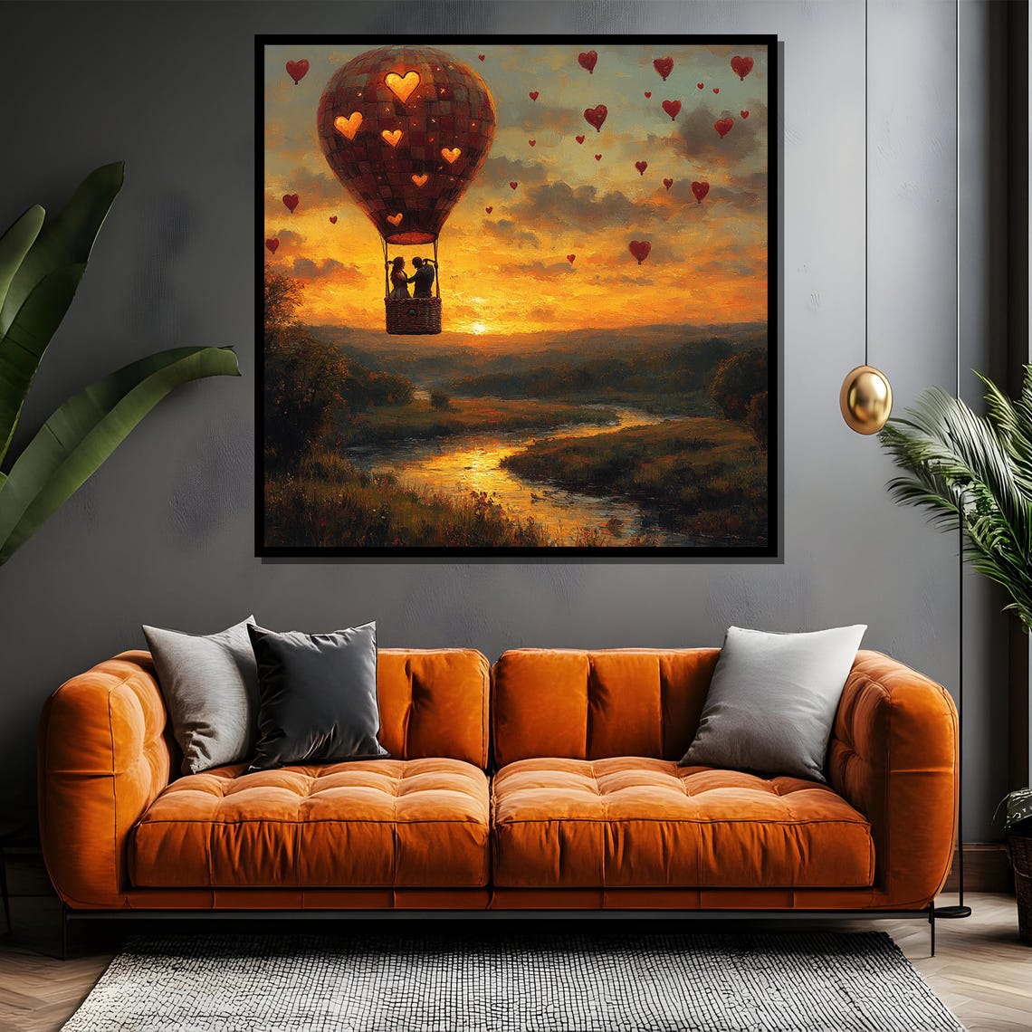 Love in the Clouds Heart Pattern Hot Air Balloon Sunset Flight Poster - Image 4