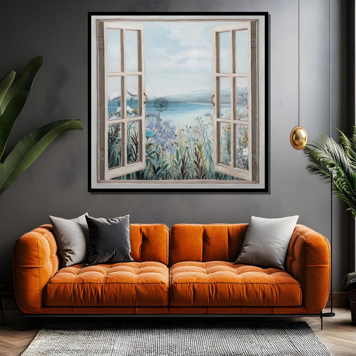 Open Window Lake Garden Wildflowers Serene View Landscape Poster - Image 4
