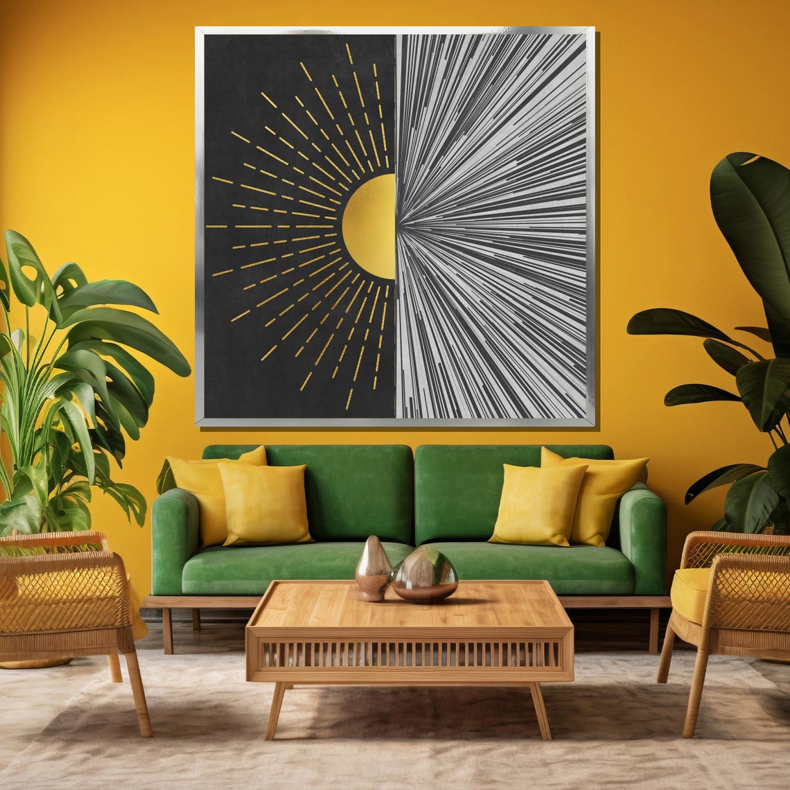 Split Sunburst Gold Rays Half Sun on Black Modern Abstract Poster - Image 4