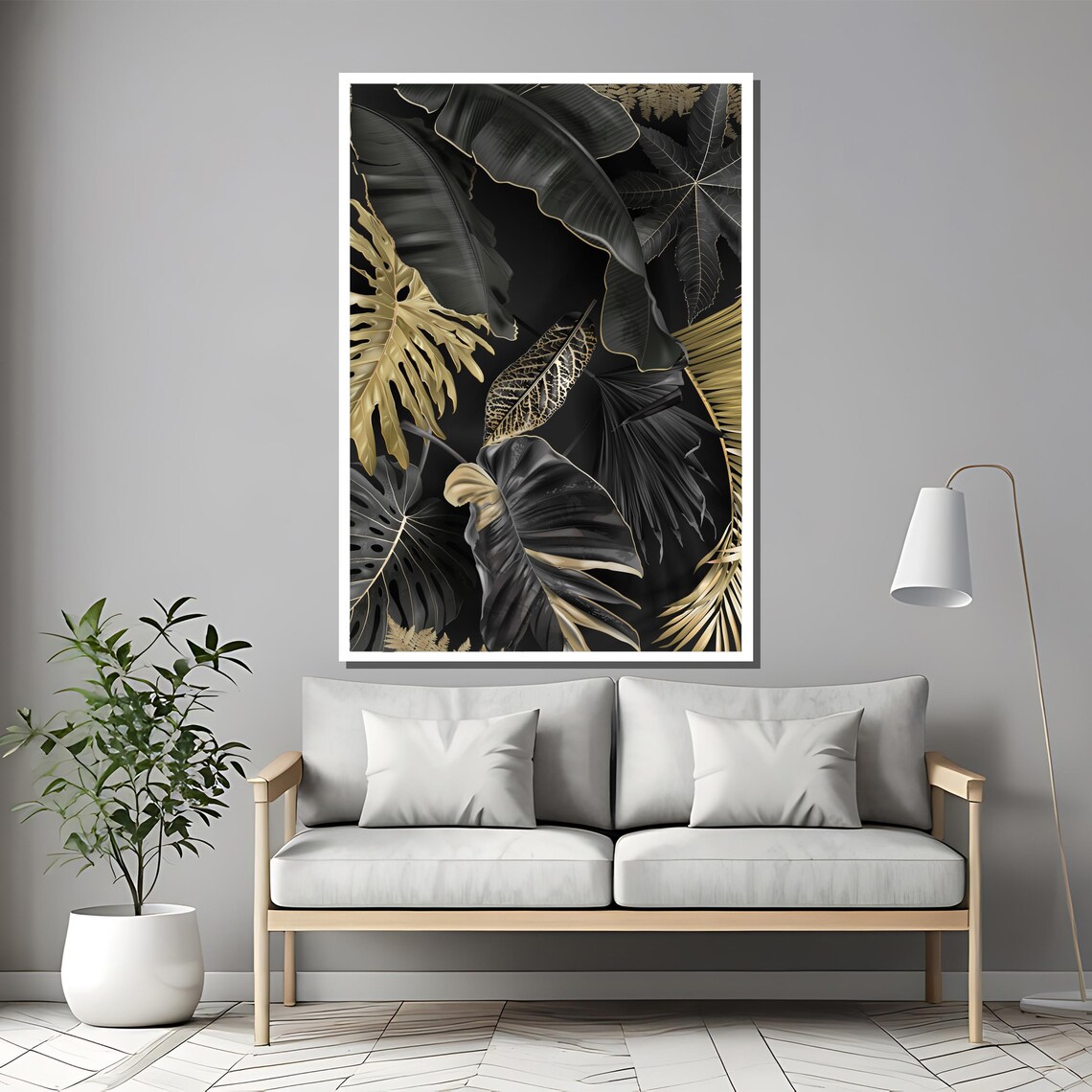 Luxury Black And Gold Tropical Leaves Dark Jungle Art Poster - Image 2