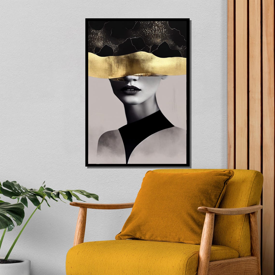 Abstract Female Face With Molten Gold Band Luxury Art Poster - Image 4