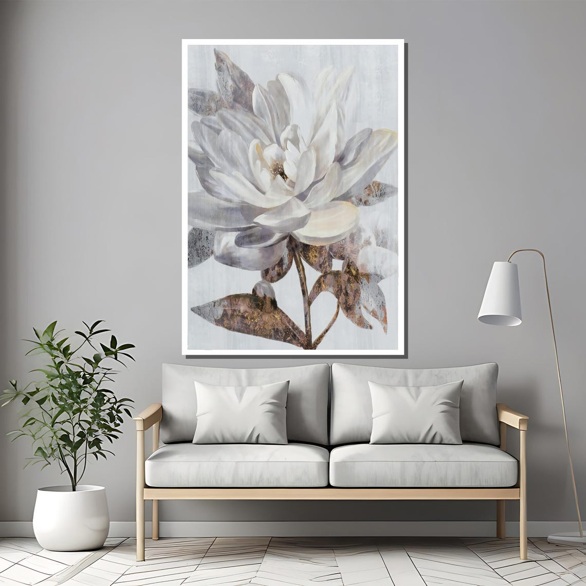 White Magnolia Blossom Close Up with Bronze Leaves Painting Poster - Image 2
