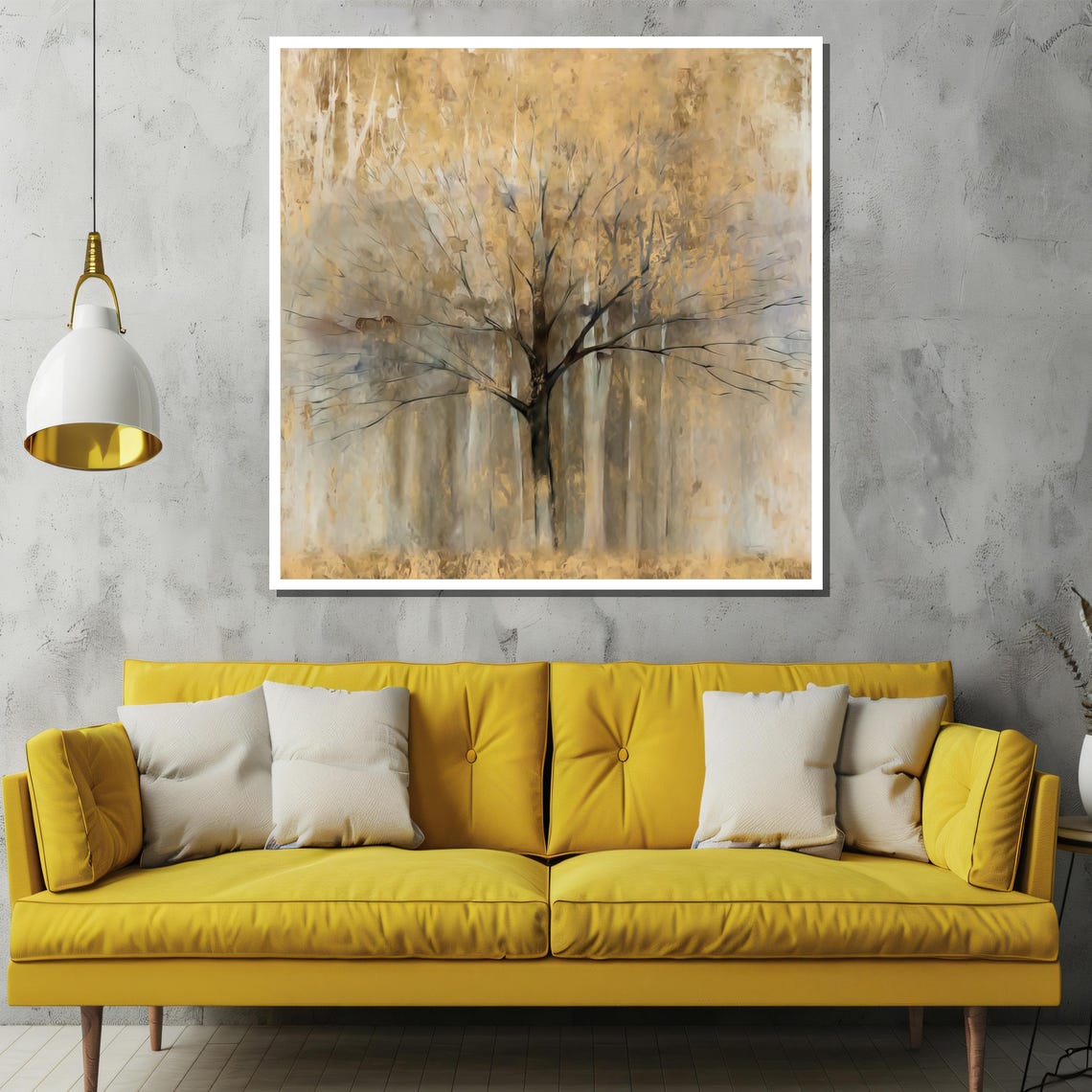 Golden Serenity Painting Tranquil Tree Wall Art Rustic Forest Scene Nature Inspired Gift Elegant Home Decor For Relaxing Spaces - Image 2
