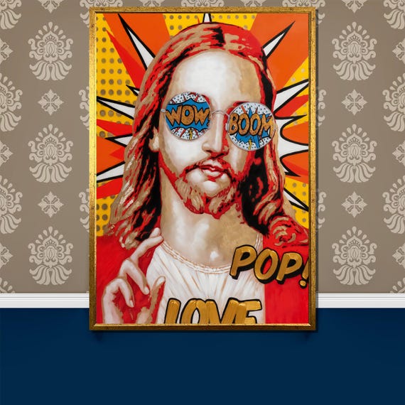Pop Art Jesus Painting Vibrant Religious Wall Decor Unique Gift For Art Lovers Contemporary Christian Art Bold Home Accent