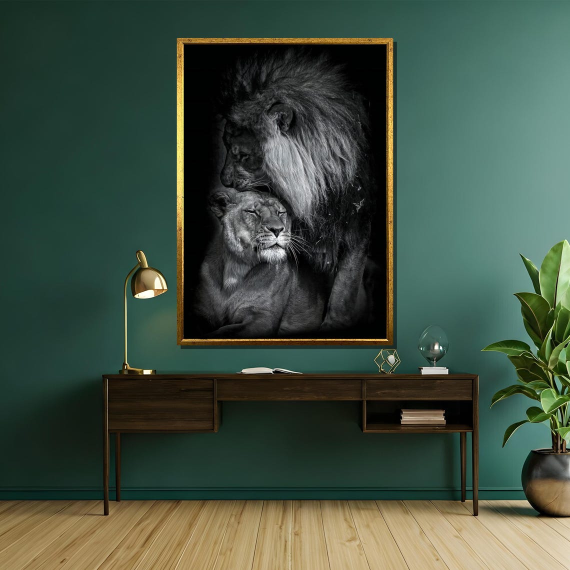 Tender Lion And Lioness Embrace In Dramatic Black And White Poster - Image 5
