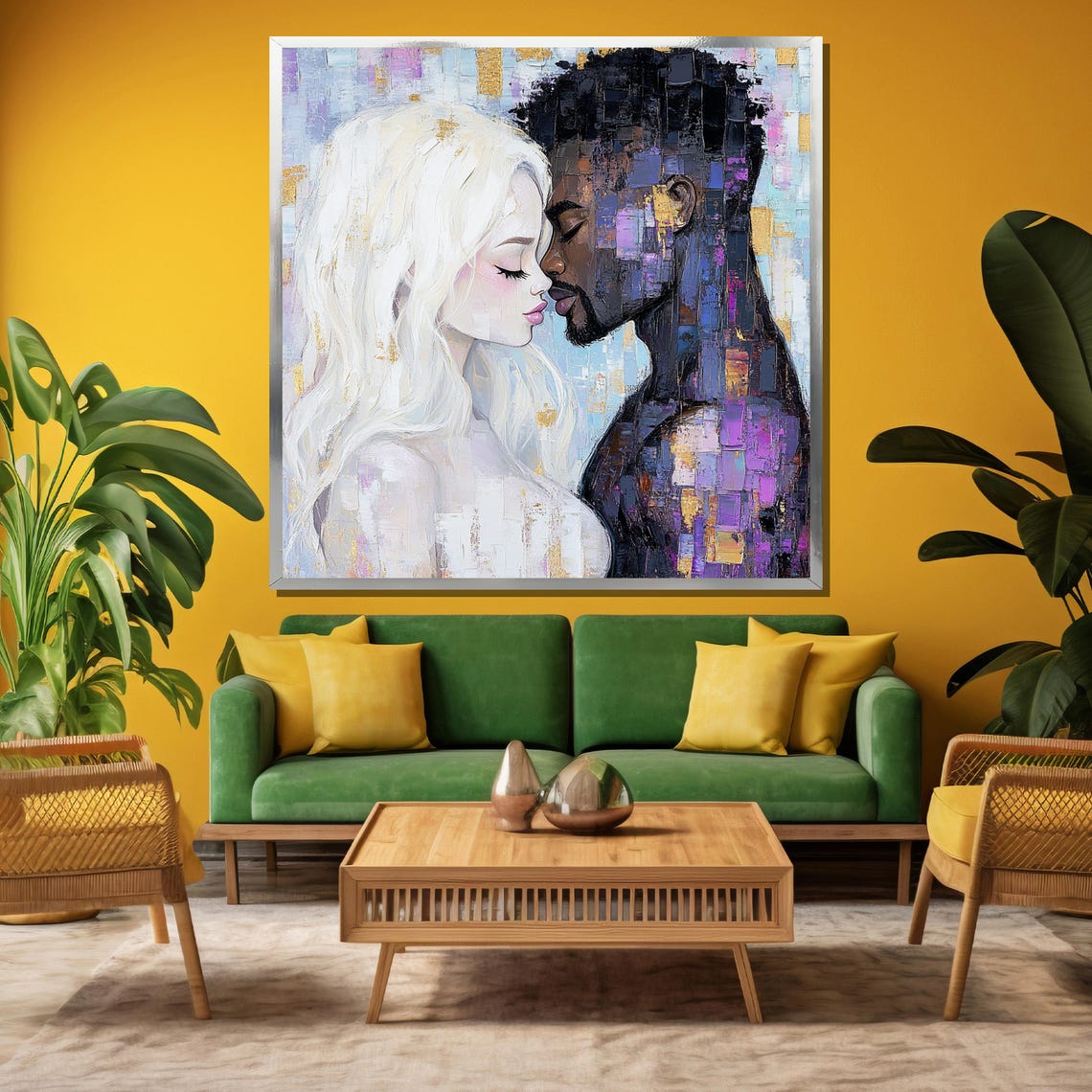 Abstract Interracial Couple Faces Tender Mosaic Style Poster - Image 3
