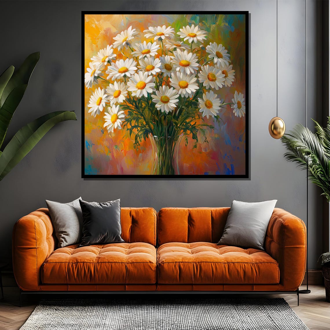 White Daisies Bouquet On Orange Abstract Floral Garden Poster - Image 4