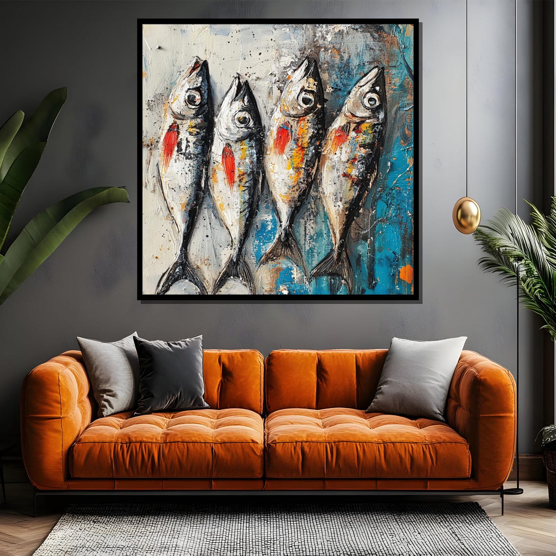 Four Rustic Fish in Blue and White Coastal Painting Style Poster - Image 4
