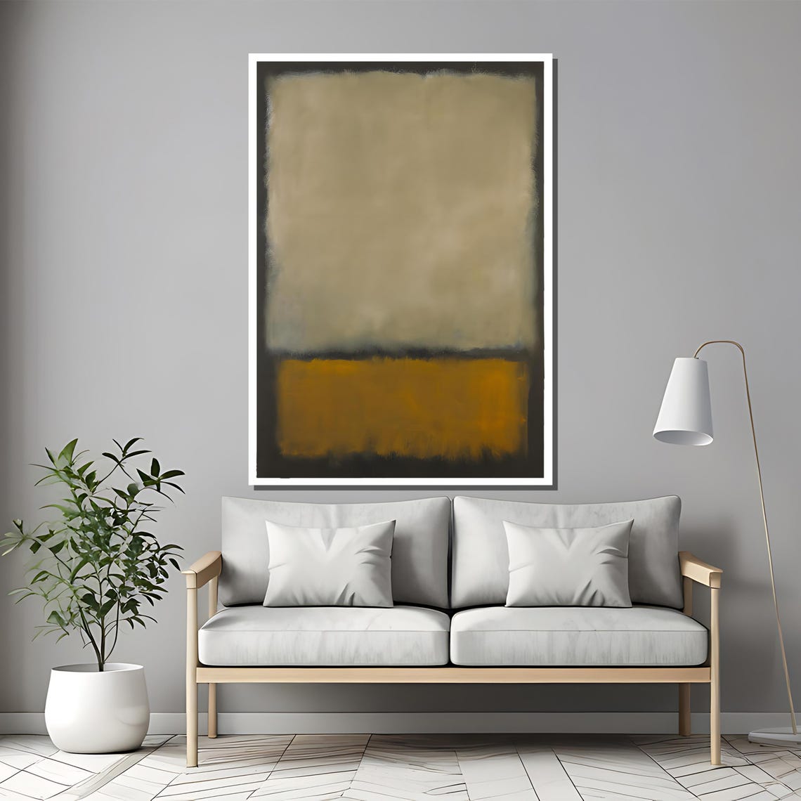 Warm Grey And Mustard Yellow Earthy Minimalist Abstract Art Poster - Image 2