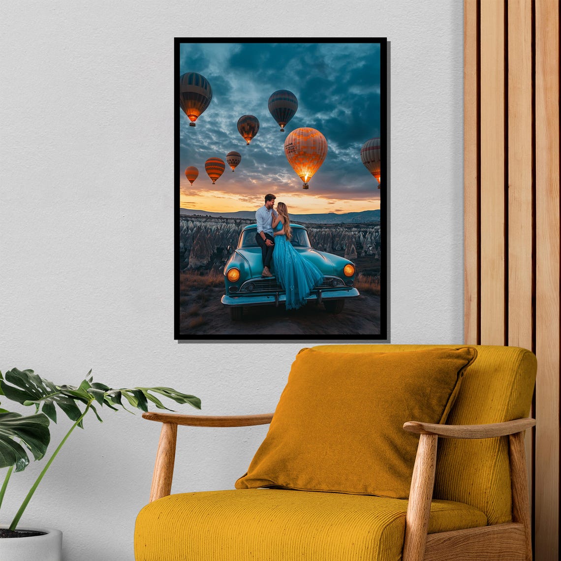 Couple On Vintage Car Cappadocia Balloons Sunset Travel Art Poster - Image 4