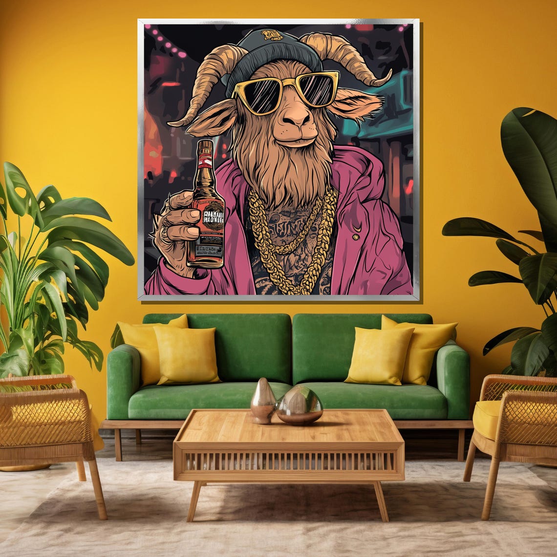Hip Hop Goat in Sunglasses Holding a Bottle at a Party Poster - Image 3