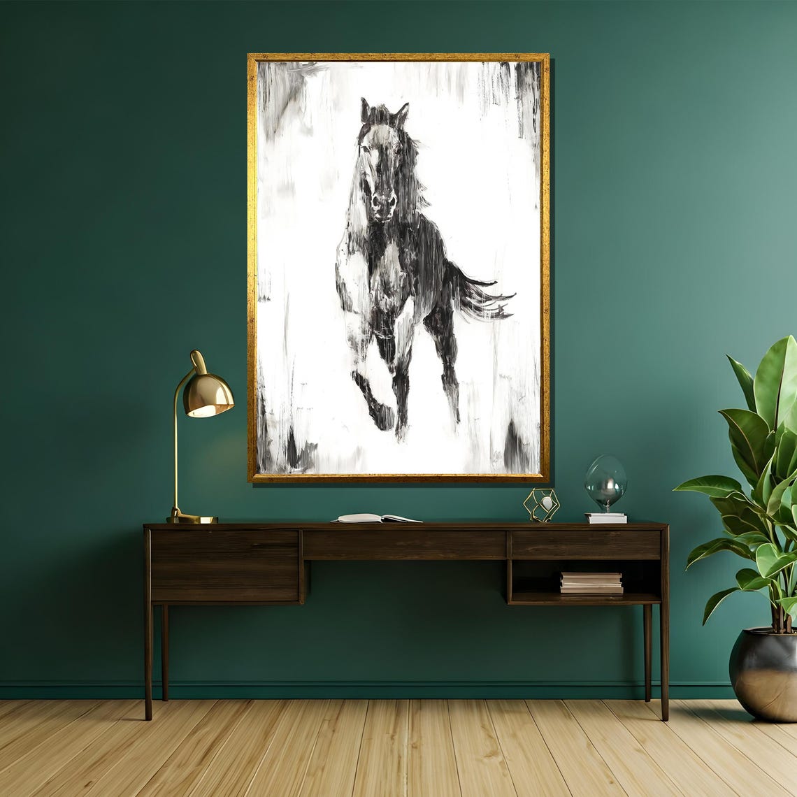 Dynamic Charcoal Sketch Of A Dark Horse Charging Forward Poster - Image 5