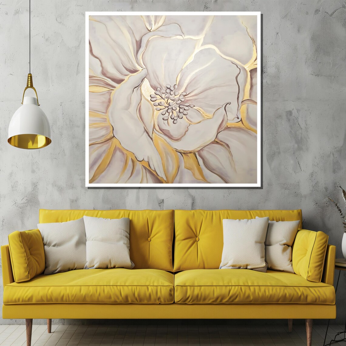 Cream Flower with a Golden Swirl Center Abstract Painting Poster - Image 2