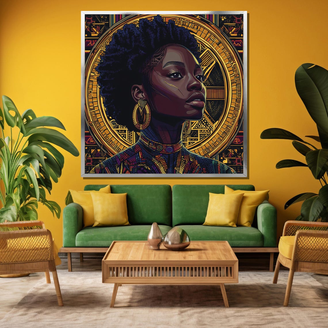 Afrocentric Queen Portrait With Golden Halo Black And Gold Art Poster - Image 3