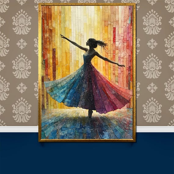 Colorful Ballet Painting Silhouette Of A Dancer In Flowing Dress Against A Vibrant Sunset Perfect Art Gift For Dance Lovers