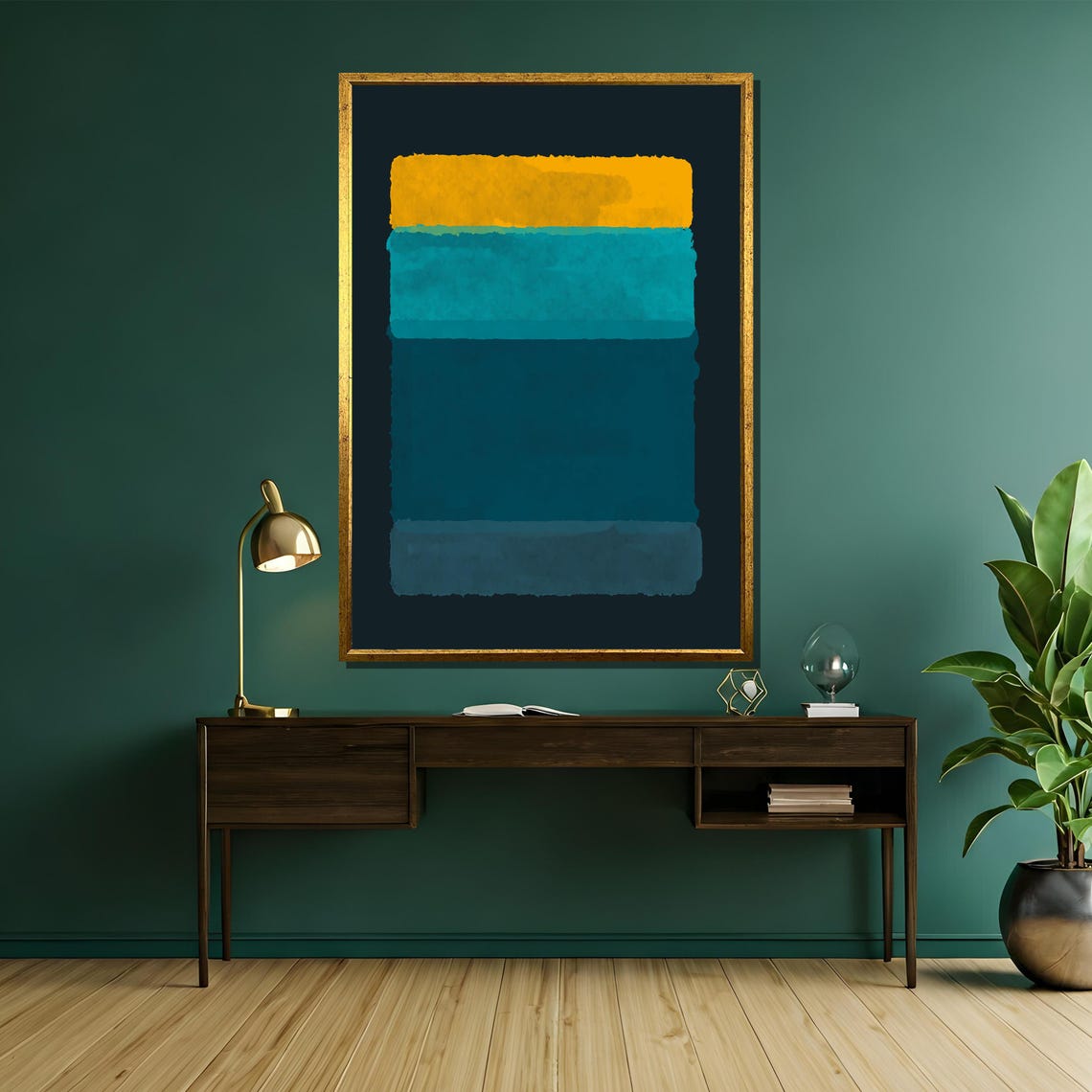 Rothko Style Teal And Mustard Geometric Blocks Abstract Poster - Image 5