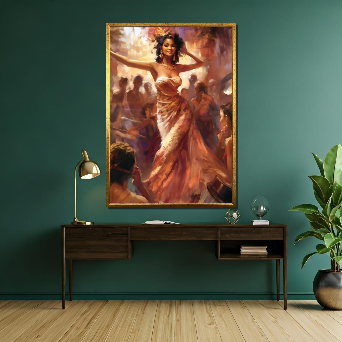 Flamenco Dancer Celebrating in Warm Golden Crowd Painting Poster - Image 5