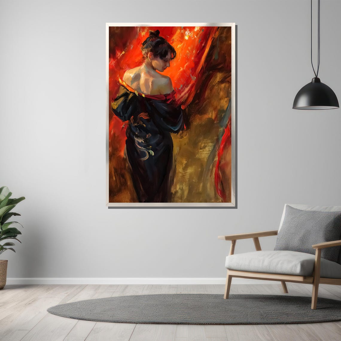 Woman In Red Gown Against Crimson Drapery Classic Art Poster - Image 3