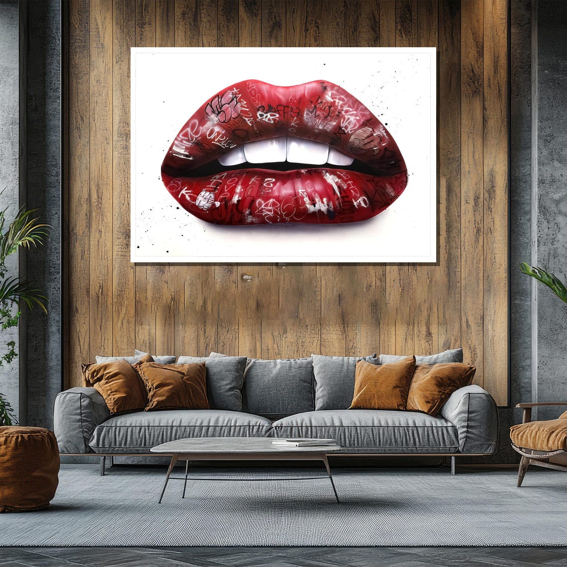 Bold Red Lips Covered In Graffiti Tags Street Art Kiss Poster - Image 2