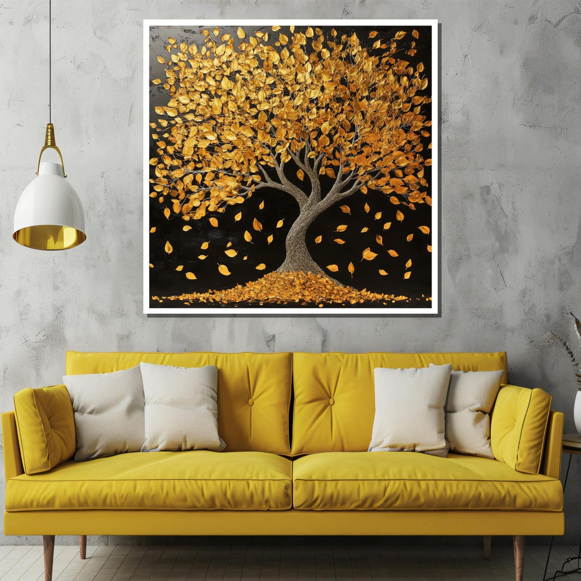 Golden Autumn Tree With Falling Leaves On Black Night Poster - Image 2