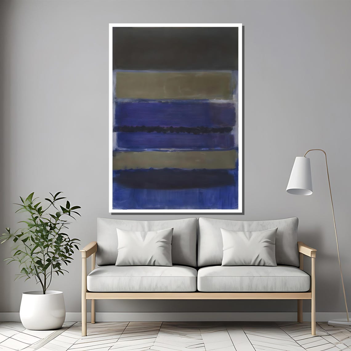 Rothko-Style Blue Gray Striped Color-Field Abstract Art Poster - Image 2