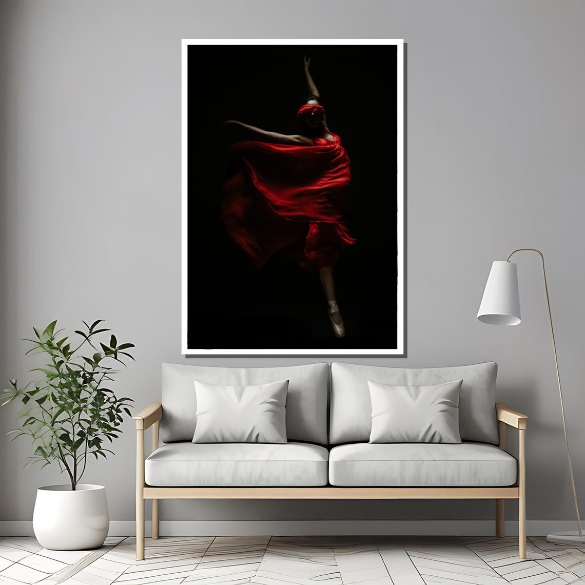 Blindfolded Dancer in Flowing Red Dress Dark Dramatic Art Poster - Image 2