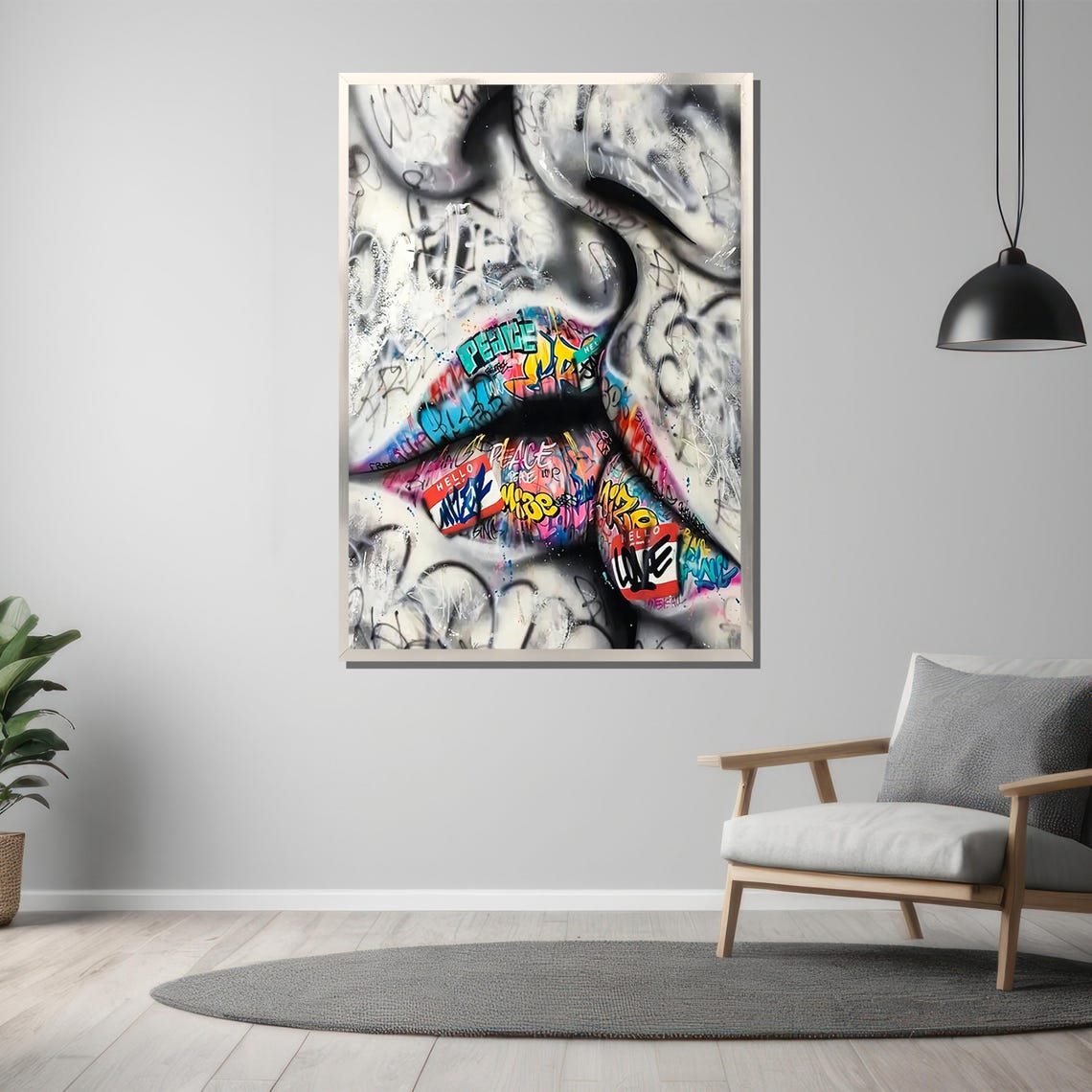 Colorful Graffiti Lips With Peace Love Urban Street Art Poster - Image 3