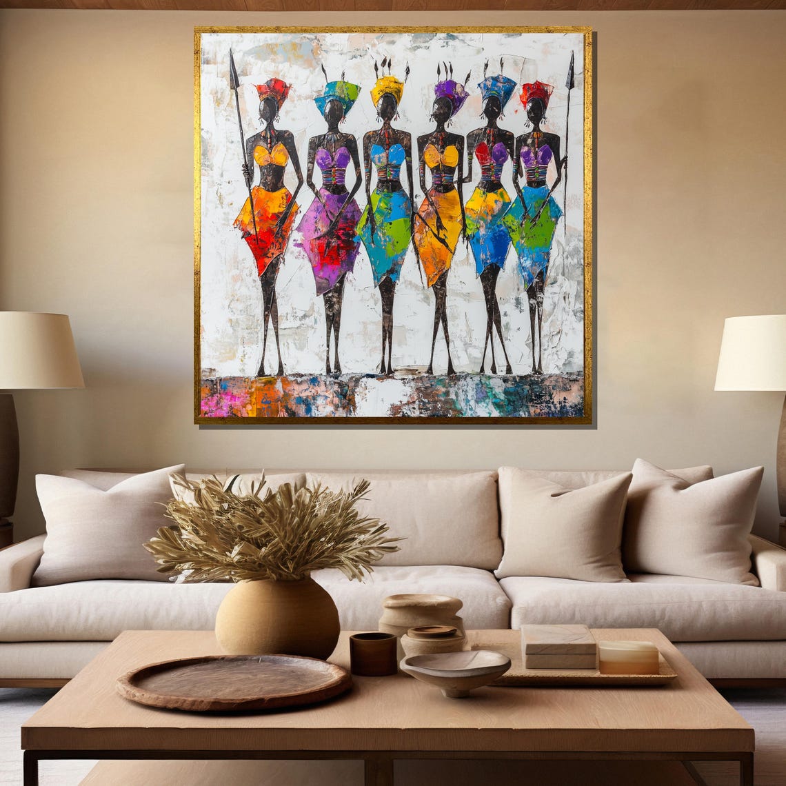 Six African Tribal Women With Spears Colorful Warrior Art Poster - Image 5