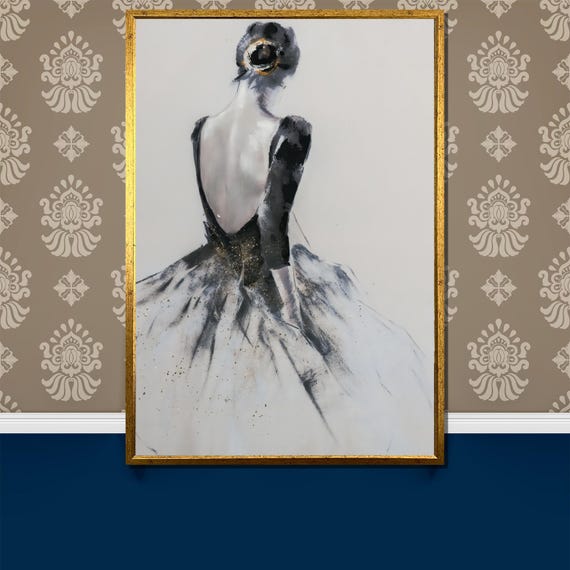 Elegant Ballerina Back Pose Painting Graceful Dance Art For A Minimalist And Thoughtful Gift