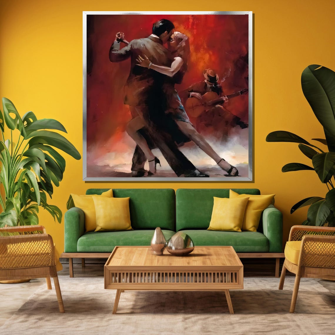 Romantic Tango Couple Dancing with Guitarist in Red Glow Poster - Image 3