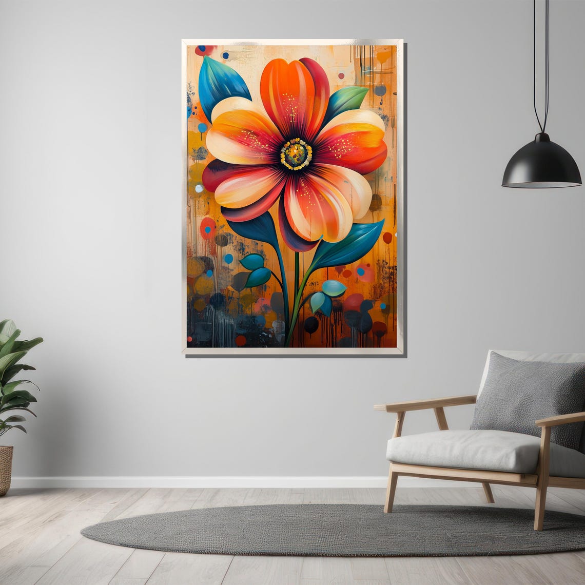 Vibrant Abstract Orange Flower Colorful Modern Bloom Wall Poster - Image 3
