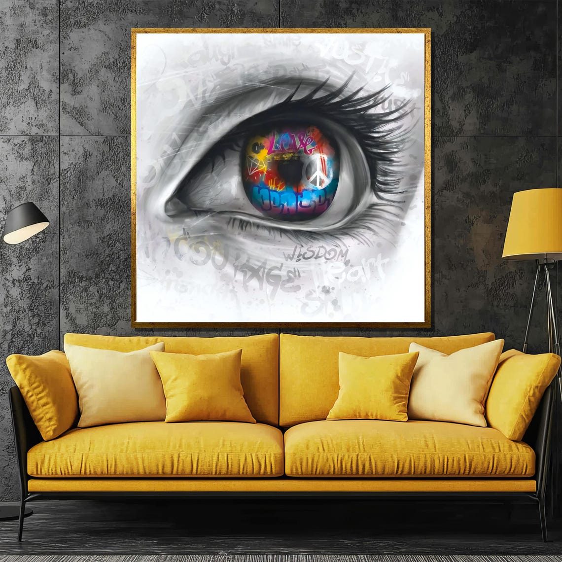 Graffiti Eye Close Up Iris With Peace Sign Street Art Poster