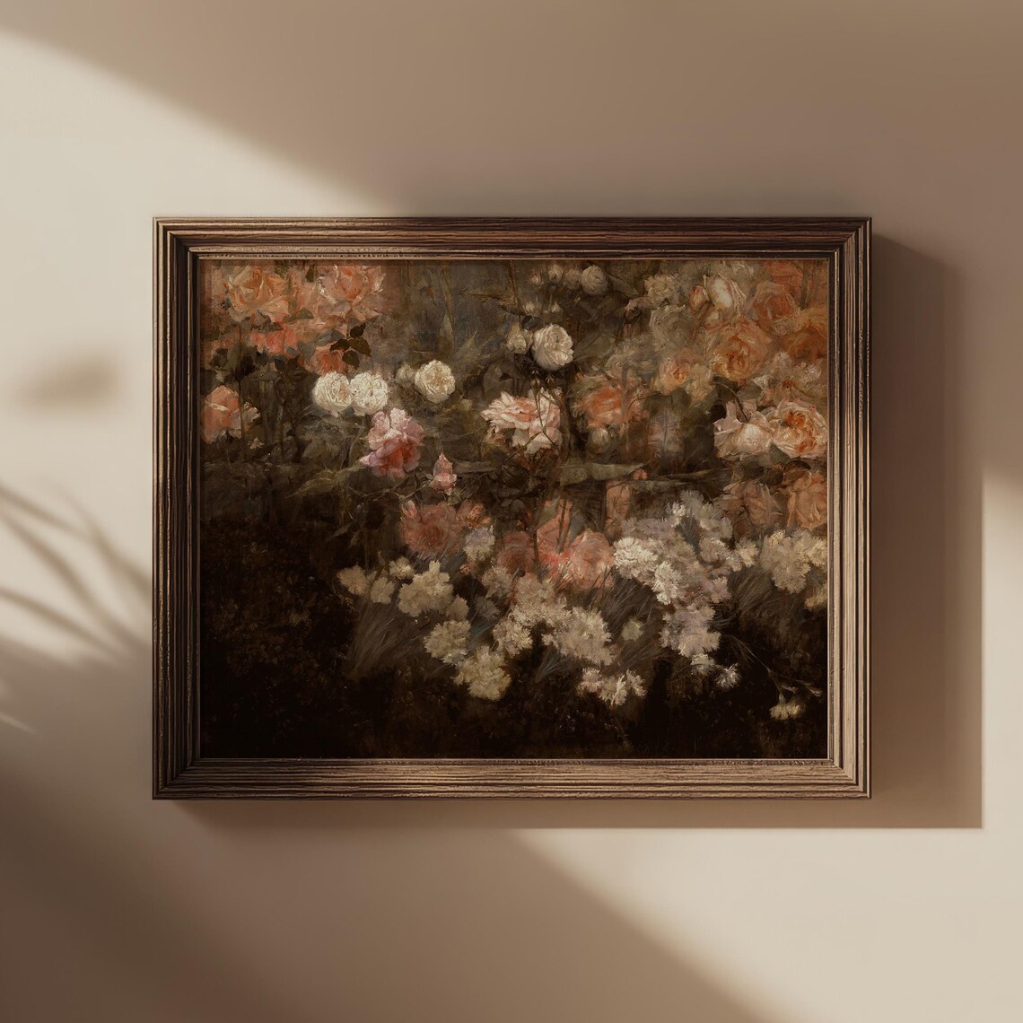 Moody Dark Floral Roses Vintage Botanical Still Life Art Poster