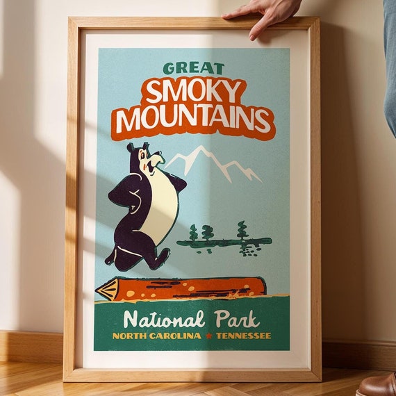 Retro Smoky Mountains Travel Poster, National Park