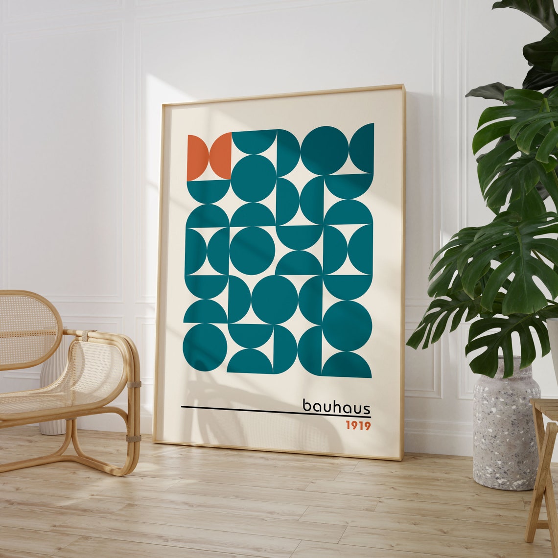 Bauhaus Teal Circle Grid with Orange Accent 1919 Geometric Poster