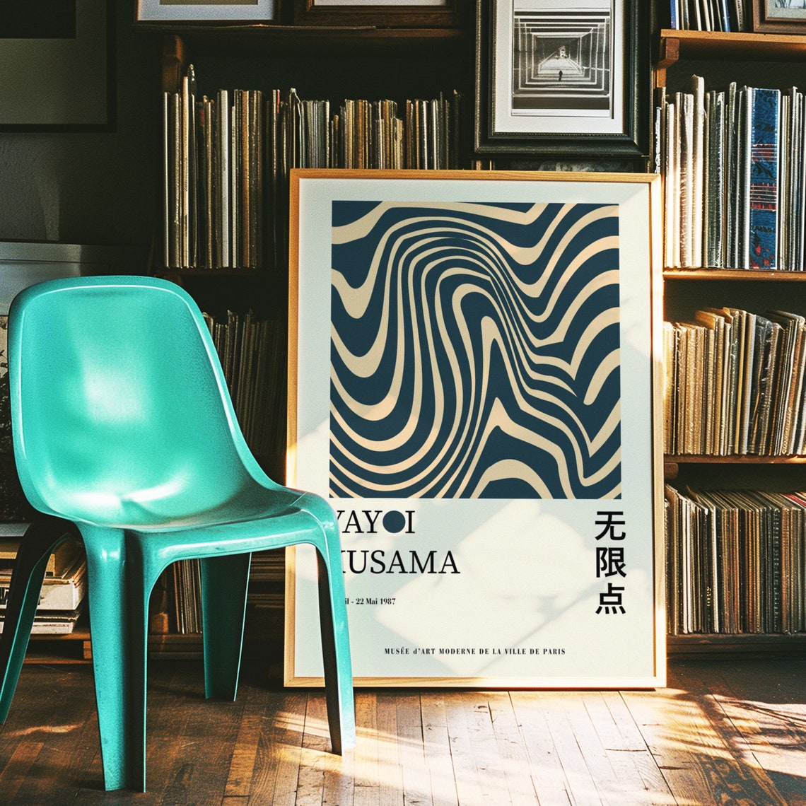 Yayoi Kusama Dark Navy Vertical Wavy Lines 1987 Exhibition Poster - Image 3