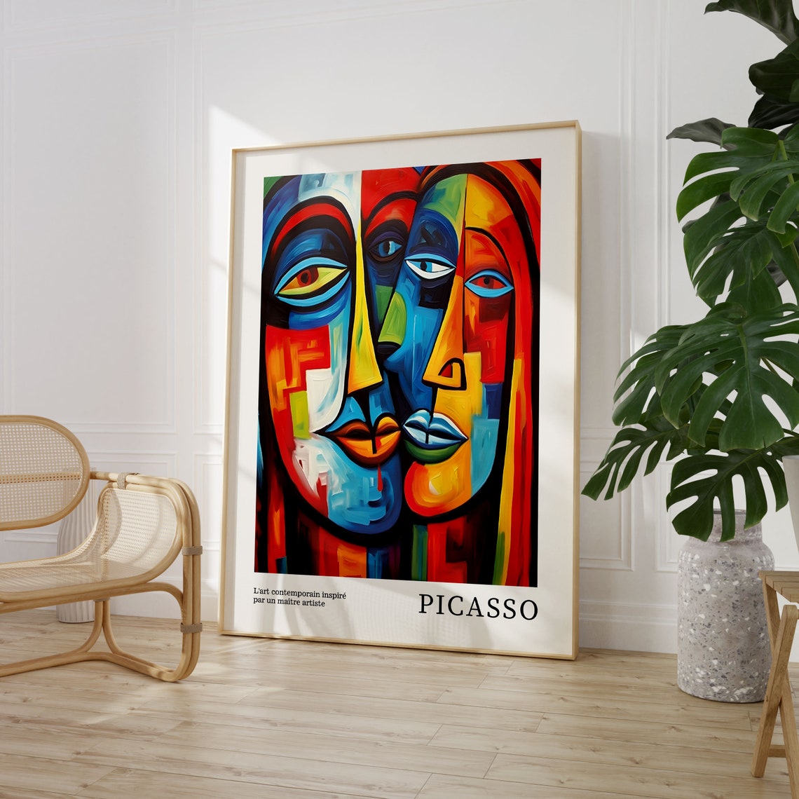 Vibrant Cubist Faces Picasso Inspired Multicolor Abstract Wall Poster