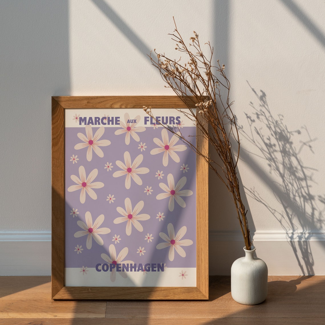 Copenhagen Marche Aux Fleurs Poster Cream Flowers On Lavender Art - Image 4