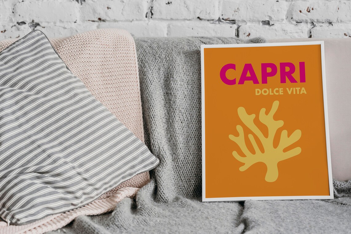 Capri Dolce Vita Orange Coral Graphic Retro Italy Travel Poster - Image 3