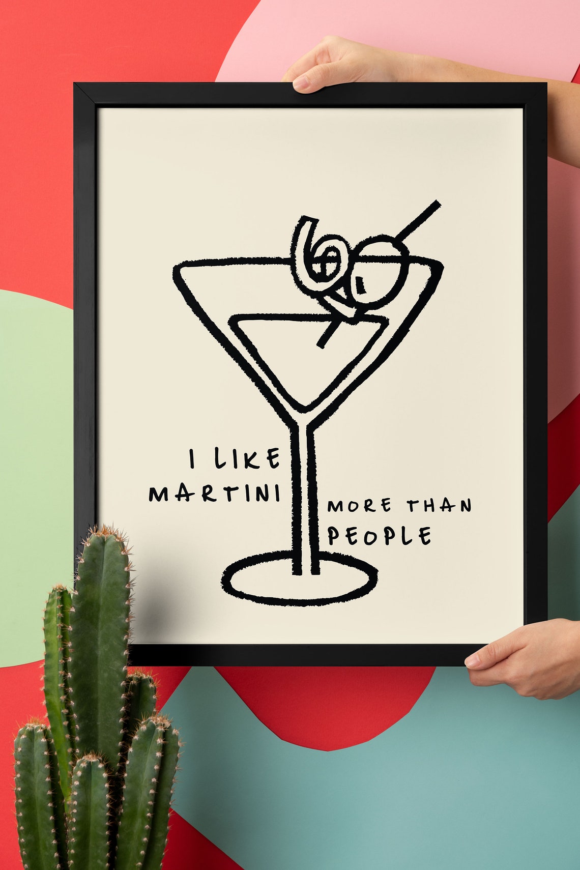 I Like Martini More Than People Minimalist Black Line Bar Decor Poster - Image 3