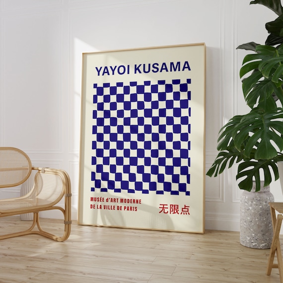 Yayoi Kusama Style Ultramarine Blue Checkered Bold Art Poster
