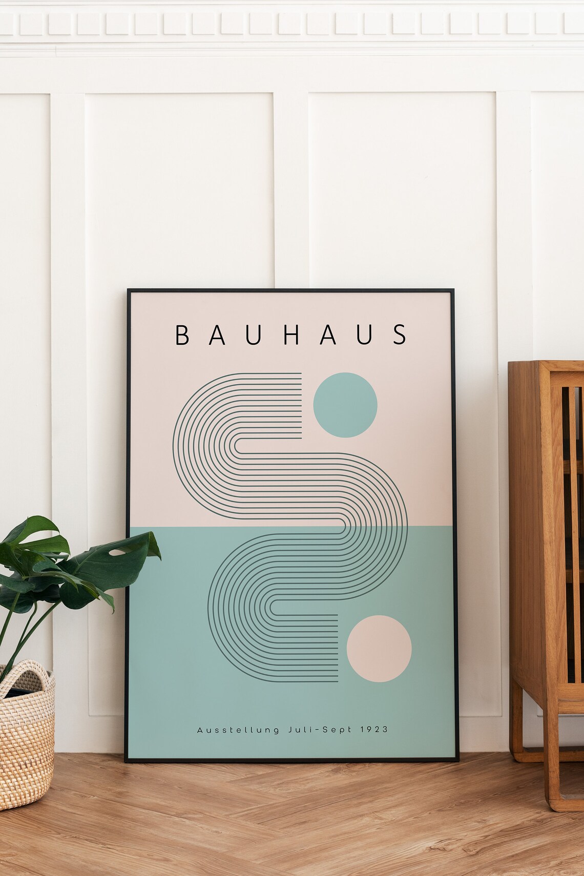 Bauhaus 1923 Exhibition Geometric Abstract Baby Blue Mid Century Poster - Image 4