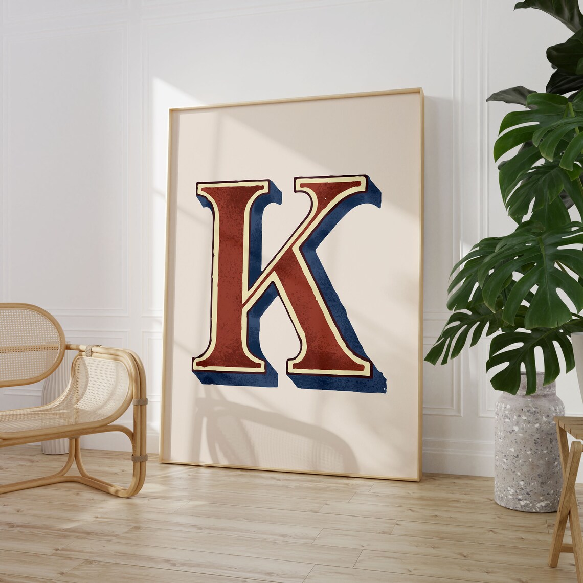 Vintage K Initial Print, Eclectic Typography Poster