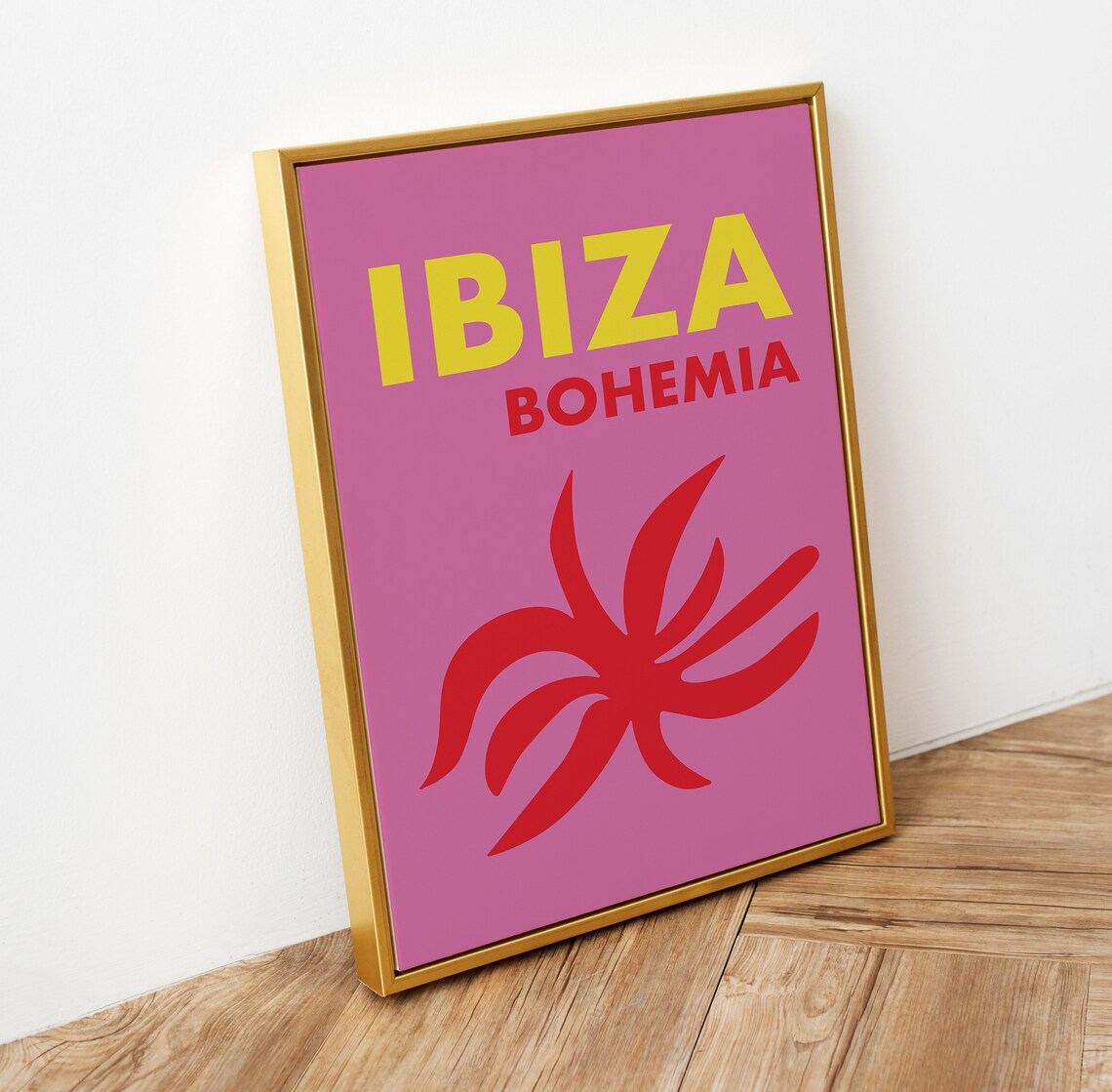 Ibiza Bohemia Pink Red Floral Graphic Bold Spain Travel Poster - Image 3